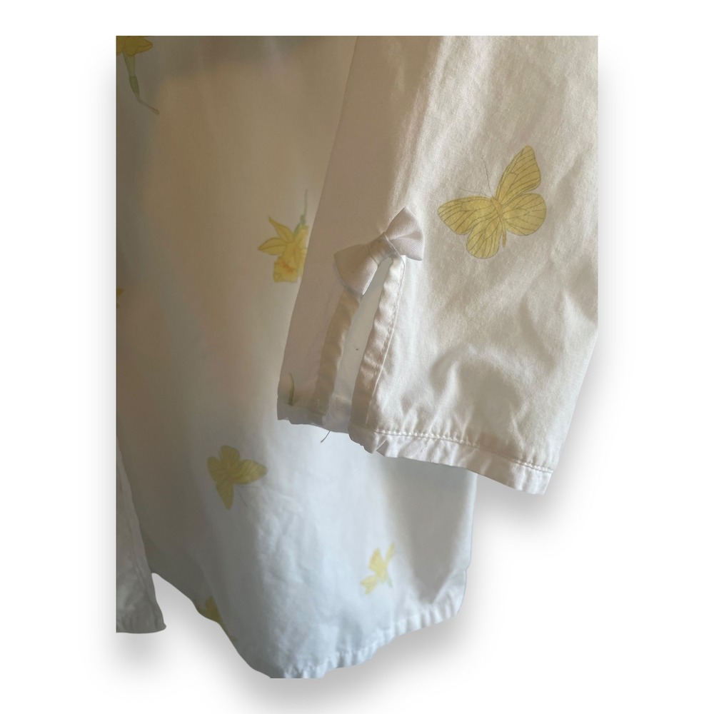 Yves Delorme Women White Yellow Daffodil Butterfly Cotton Sleep Shirt Size L - Picture 3 of 4